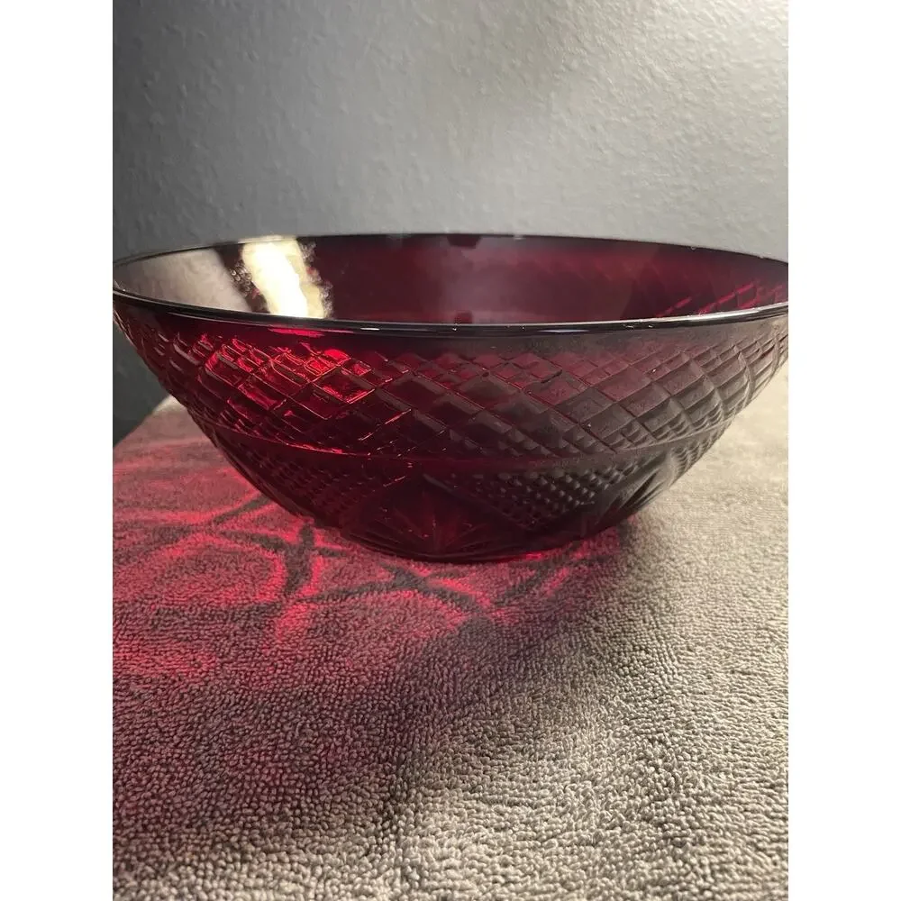 Cristal D’Arques Durand Antique Ruby Red Glass 10” Serving Salad Bowl France